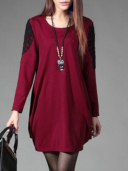 Awesome Round Neck Embroidery Patchwo Rk Shift-ddress