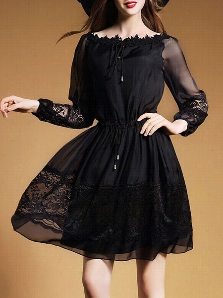 Black Lace Patchwork Remarkabel Skater Dress