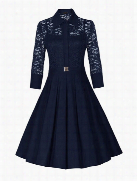 Blue Hollow Out Lace Patchwork Exquisite Band Collar Skater Get 