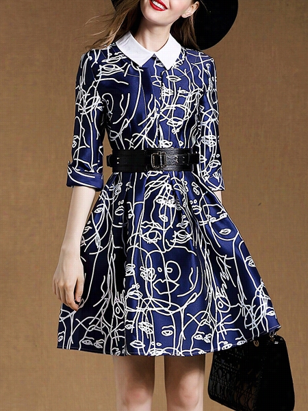 Livid Printed Absorbign Lapel Sskater Dress