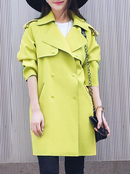 Breasted Wave Pokets Lapel Trench Coats