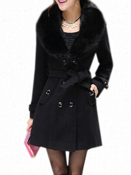 Breasted Fur Collar With Pockets Elegatn Overcoats