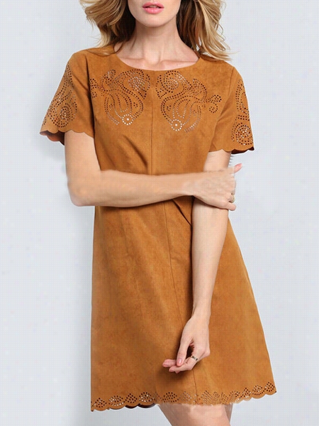 Camel Hilum Stunning O-neck Shift Dress