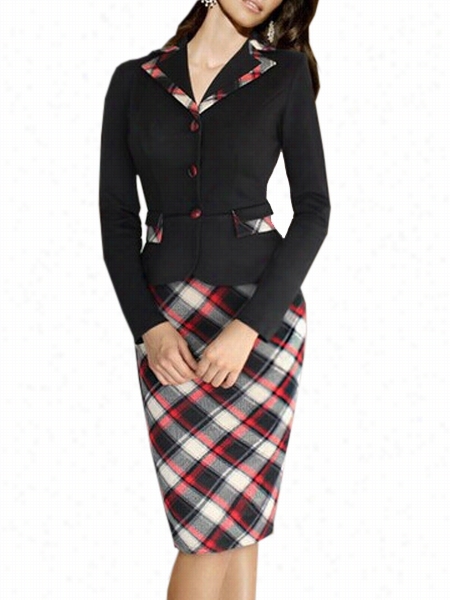 Charming Flap Pockets Plaid Fake Two-piece Bodycon-dress