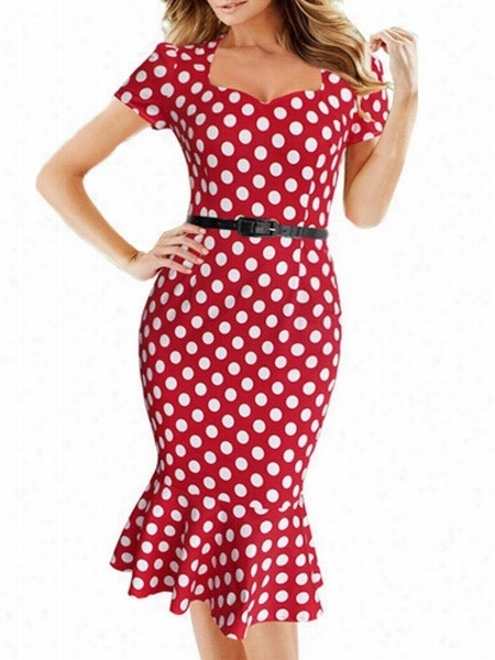 Charming Mermaid Polka Dot With Belt Bodycon--dress