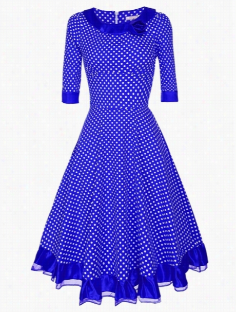 Charming Roun Dneck Polka Dot Vintage Skater-dress