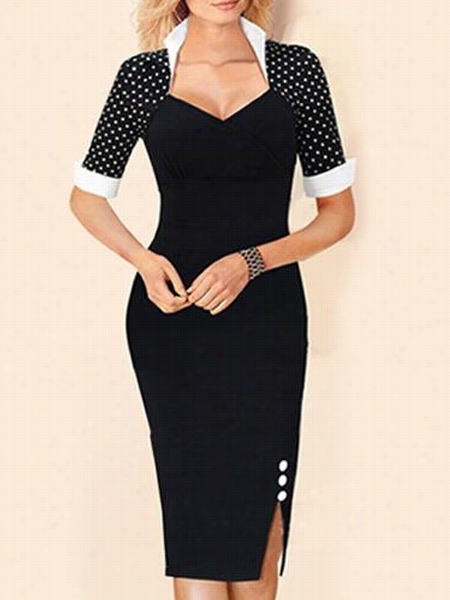 Chic Color Block Polka Dot Bodycon-dress