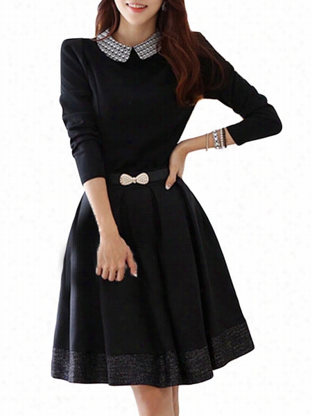 Color Block Charming Lapel Skater Dress