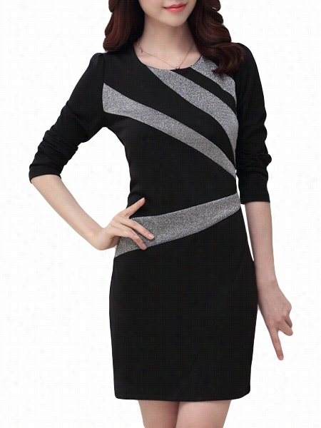 Color Mould Comfortable Company Neck Bodycon-dress