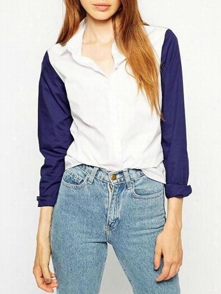 Color Block Concise Small Lapel Blouses