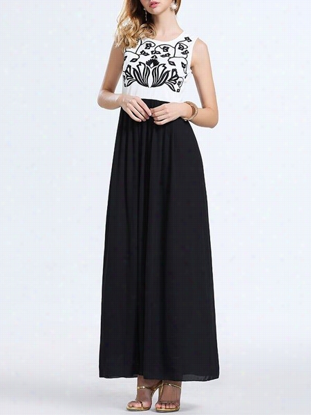 Color Thick And Heavy Piece  Embroidery Make Circular Nck Maxi Dress