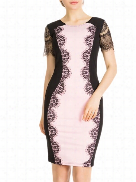 Coor Block Lace Stunning Round Neck Bodycon Dress