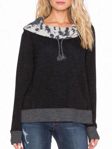 Color Block Printed Charmjng Cowl Neck Hoodies