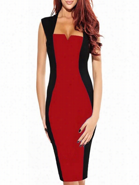 Color Block Sparkling Square Neck Bodycon Dress