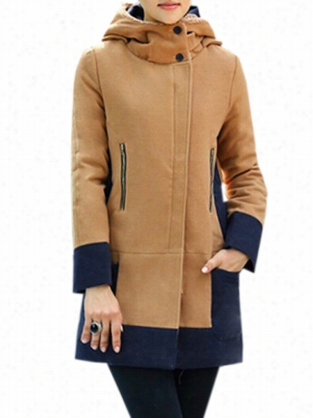 Color Block With Zips Charming Hooded Overcoats