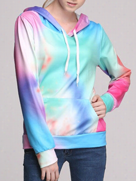 Colorful Hooded With Pockets Printed Hoodies