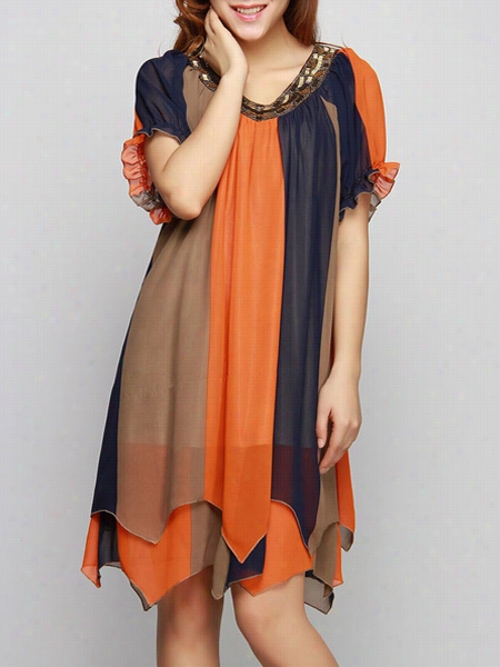 Colourful Asymmetrical Hems Shift Dress