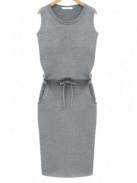 Comfortable Lace  Up With Pockets Bodycon-dress