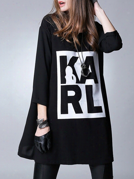 Concies Round Neck Loose Fitting Letters Hift-dress