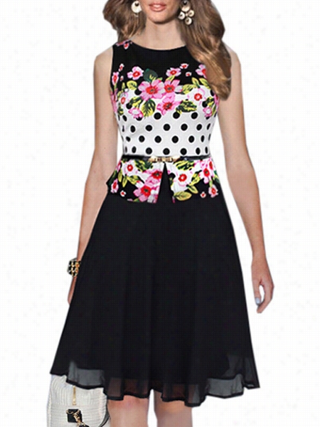 Company Neck Floral Printed Skater-dress