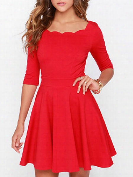 Delicate Not Directly Neck Falbala Plain Skater-dress