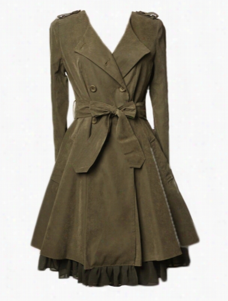 Delightful Lapel Bowknot Breasted Plain Trench-coats