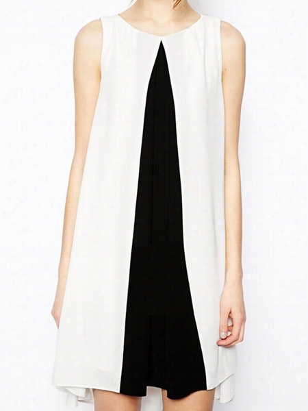 Delightful Round Neck Chiffon Color Block Shi Ft-dress