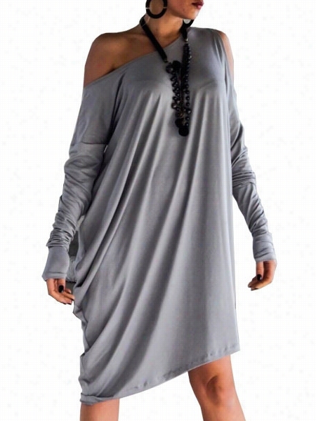 Designed Rround Neck Batwing H Ollow Out Plain Shift-dress