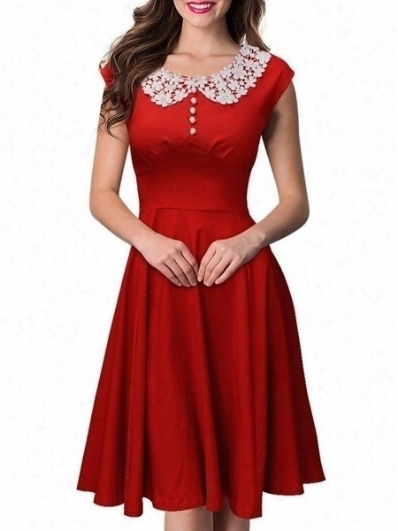 Doll Collar Lace Patchwork Skater-dress