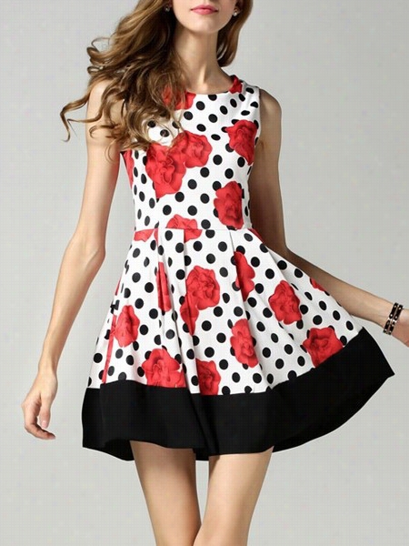 Dot Floral Fabulosu Crew Neck Skater Dress