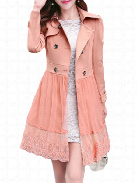 Embroidery Ensnare Patchwork Breastd Small Lapel Trehch Coats