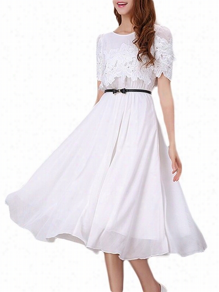 Embroideryp Atcwhork Round Neck Maxi Dress