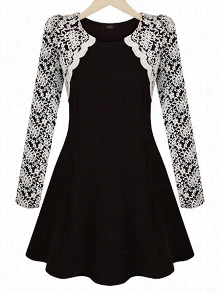 Consummate Round Neck Lace Patchwork Skater-dress