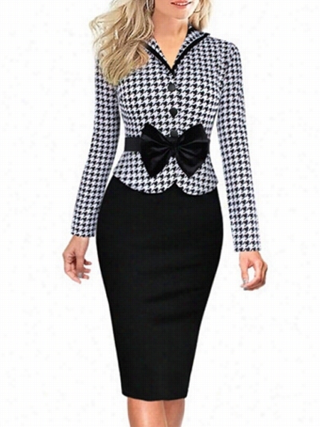 Fabulous Houndstooth Fake Two-piece Bodycon-dress