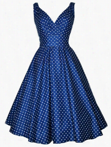 Fancy &vintage V Neck Polka Dot Skater-dress