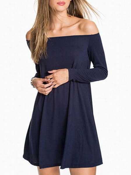 Fantastic Slash Neck Loose Fitting Plain Shift-dress