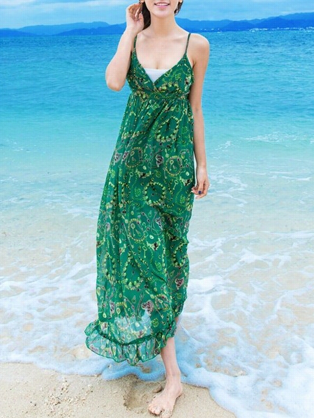 Fashion Bohemian Printed Spaghetti Strap Maxi Dress