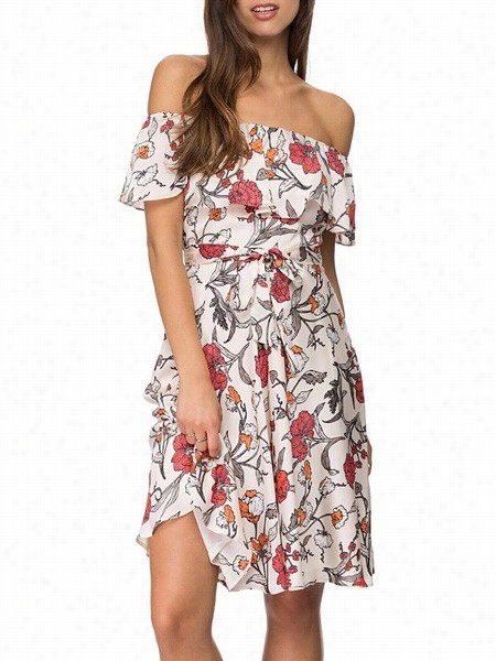 Floral Clssical Slash Neck Skater Dress