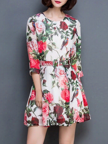 Floral Exquisite Rround Nwck Skater Dress