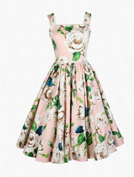 Floral Exquisite Square Neck Skater Dress