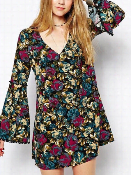 Floral Hollow Out Patchwork Shift Dress