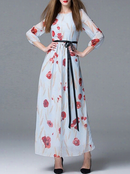 Floral Printed Charming Slash Neck Maxi Dress