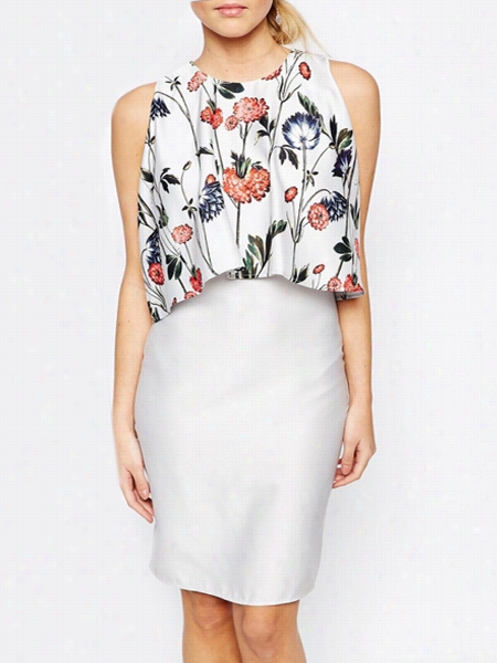 Floral Printed Dramatic Ake Two-piece Bodycon Dress