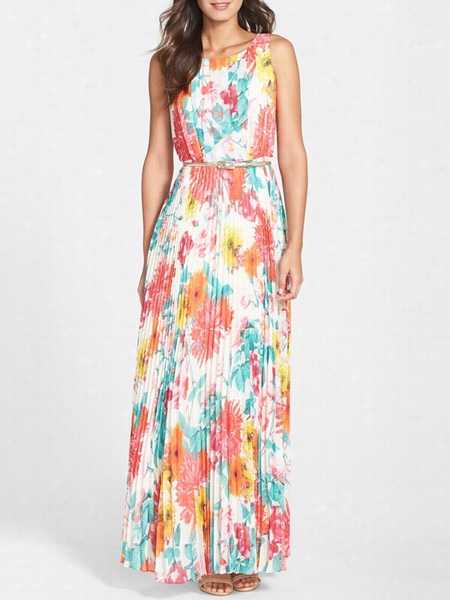 Floral Printed Polished Round Neck Maxii Dress