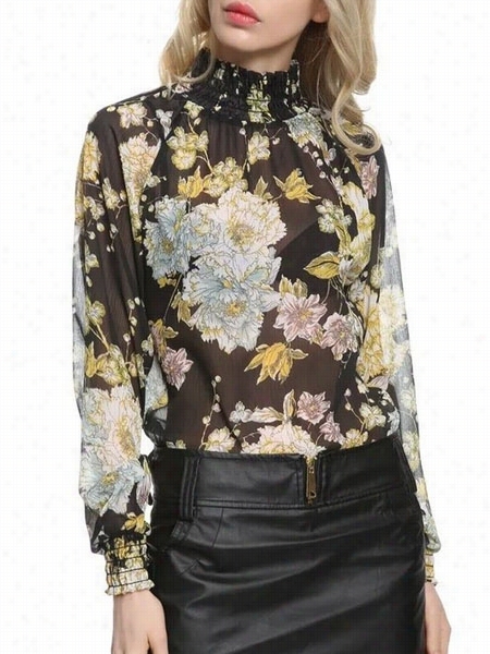 Floral Printed Printed Band Collar Blouses