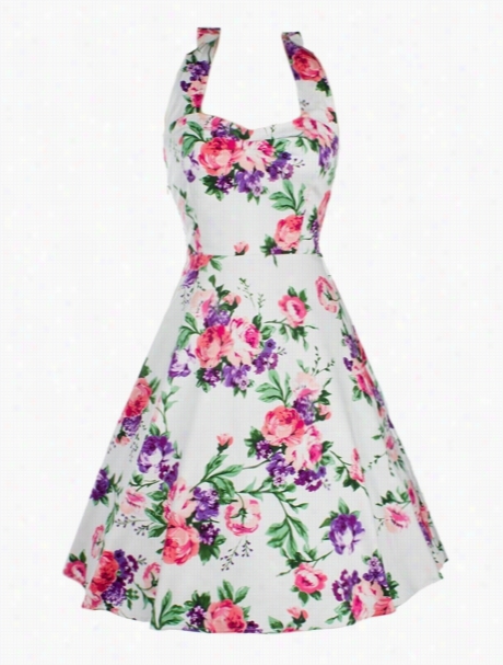 Floral Printed Vintage Dramati C Halter Skater Dress