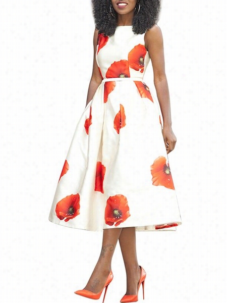 Floral Printed Vintage Slash Neck Maxi Dress