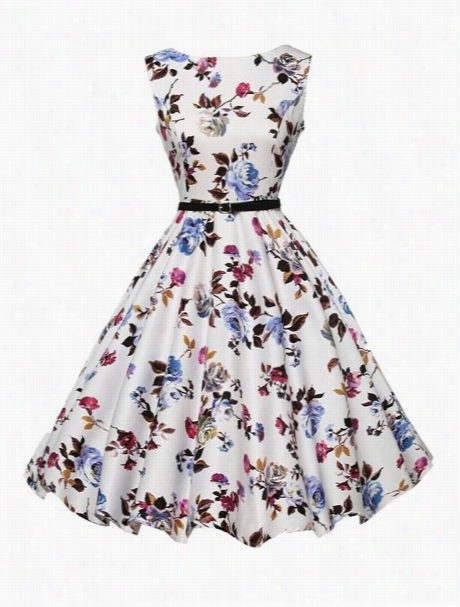 Florral Vintage Sparkling O-neck Skater Dress