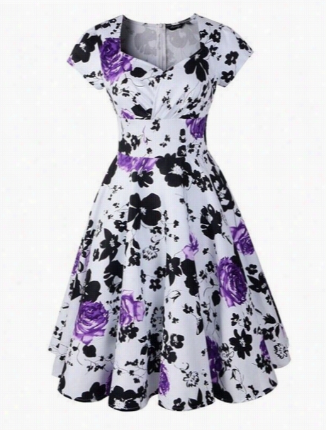 Floral Vintage Square Neck Skater Dress