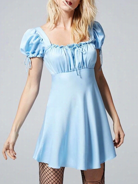 Front Ruffled Extrordinary Squaer Neck Skater Dress